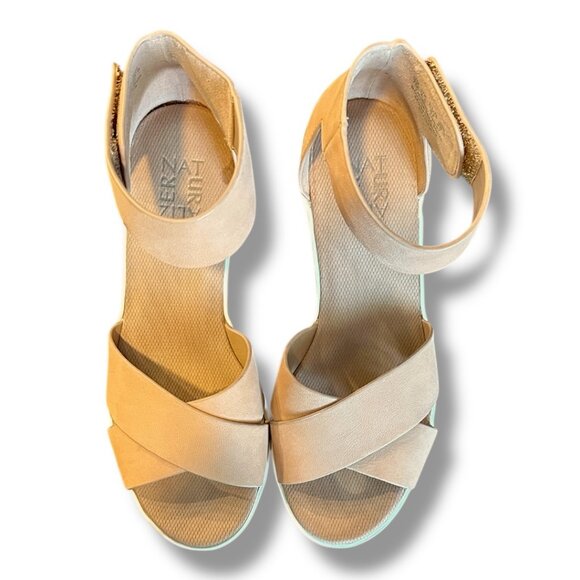 Naturalizer Riviera Wedge Crisscross Leather Sandal in Tan - Picture 2 of 6
